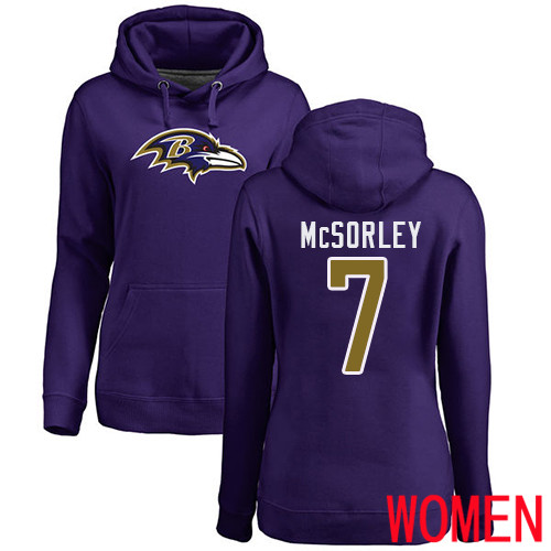 Baltimore Ravens Purple Women Trace McSorley Name and Number Logo NFL Football #7 Pullover Hoodie Sweatshirt